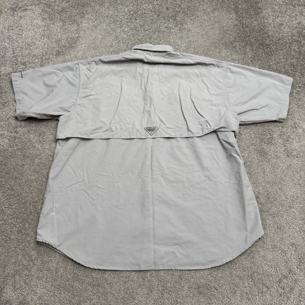 Columbia PFG Bahama Omni Shade Short Sleeve Fishing Shirt Mens L Grey Nylon Top - Picture 2 of 14
